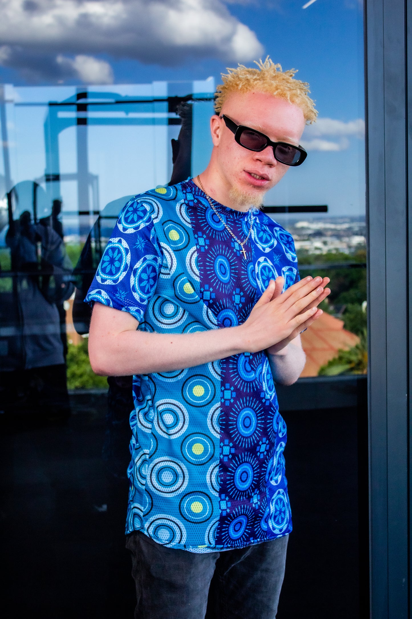 Blue Shweshwe Unisex  Casual Mesh Shirt Tribe Afrique