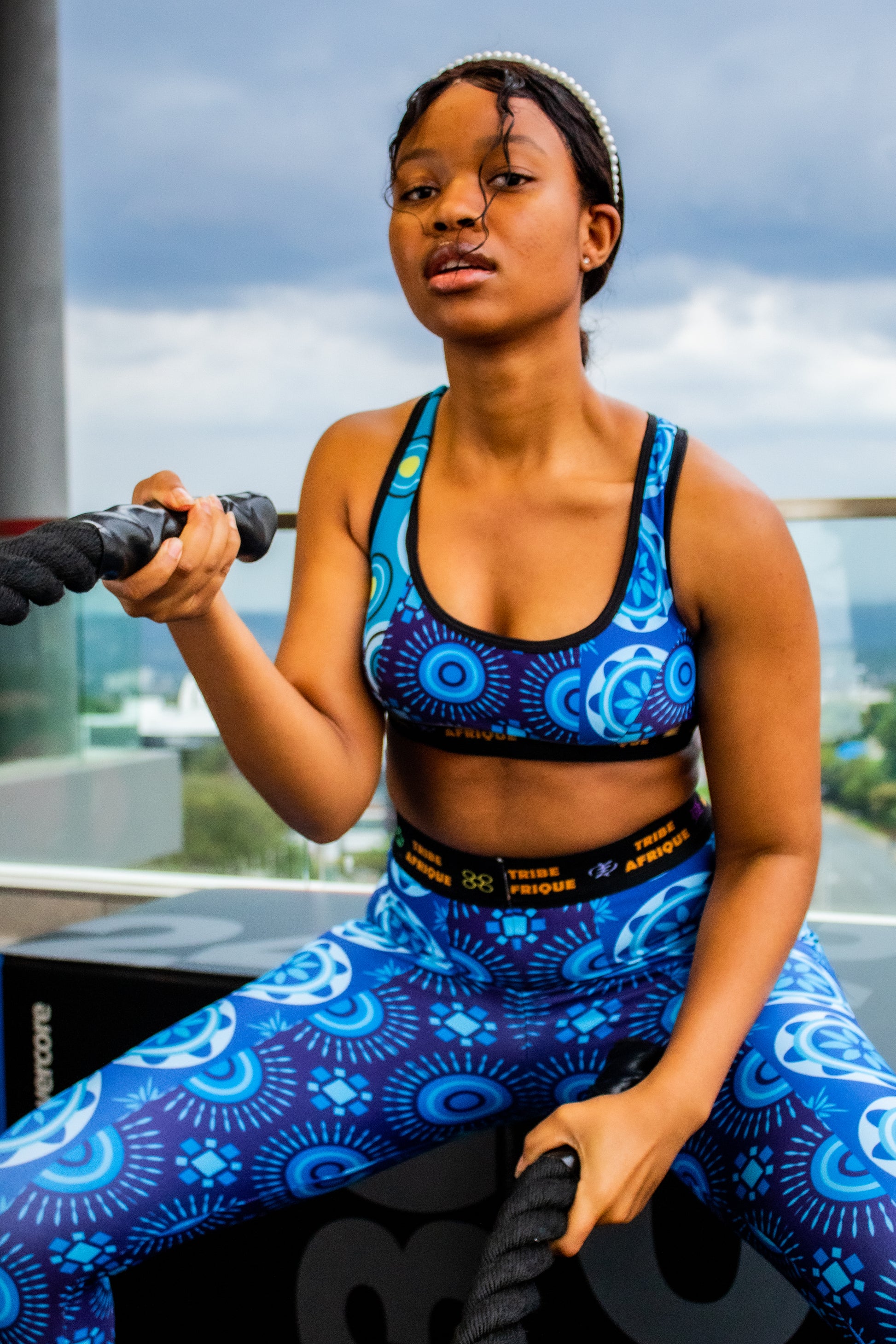 Blue Shweshwe sports Bra Tribe Afrique