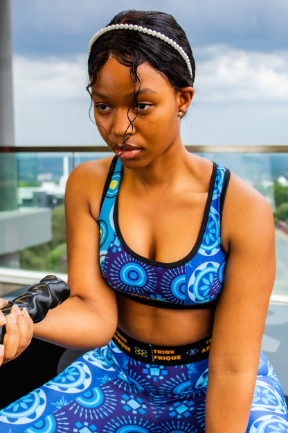 Blue Shweshwe sports Bra Tribe Afrique