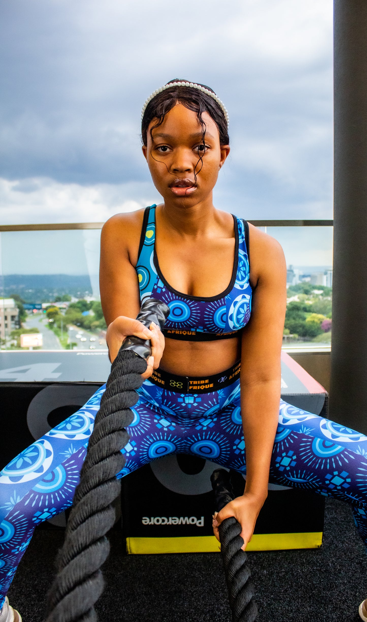 Blue Shweshwe sports Bra Tribe Afrique