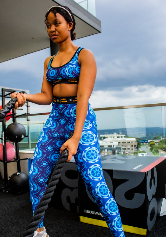 Blue Shweshwe Leggings / Active Wear Pants Tribe Afrique