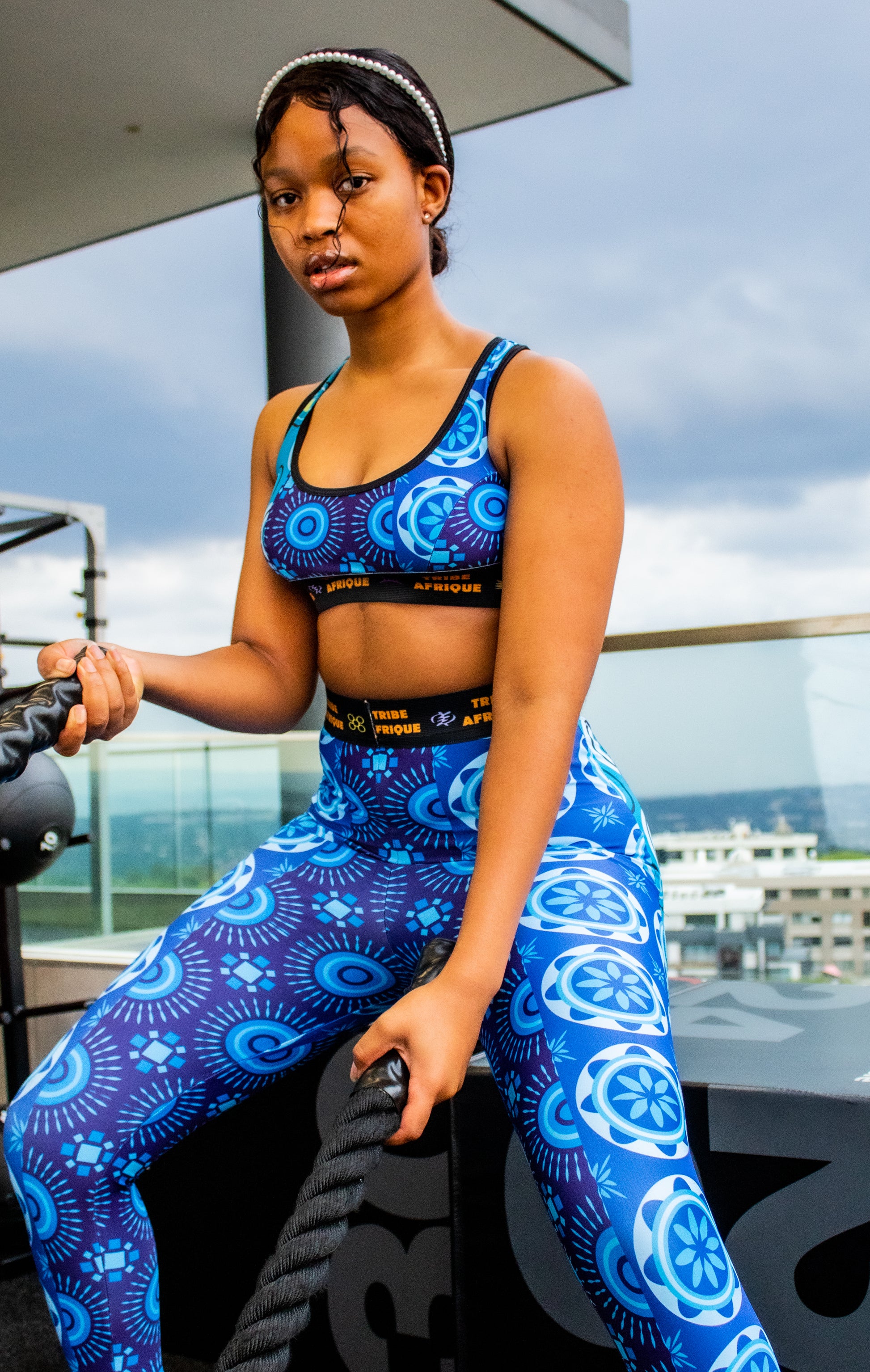 Blue Shweshwe Leggings / Active Wear Pants Tribe Afrique