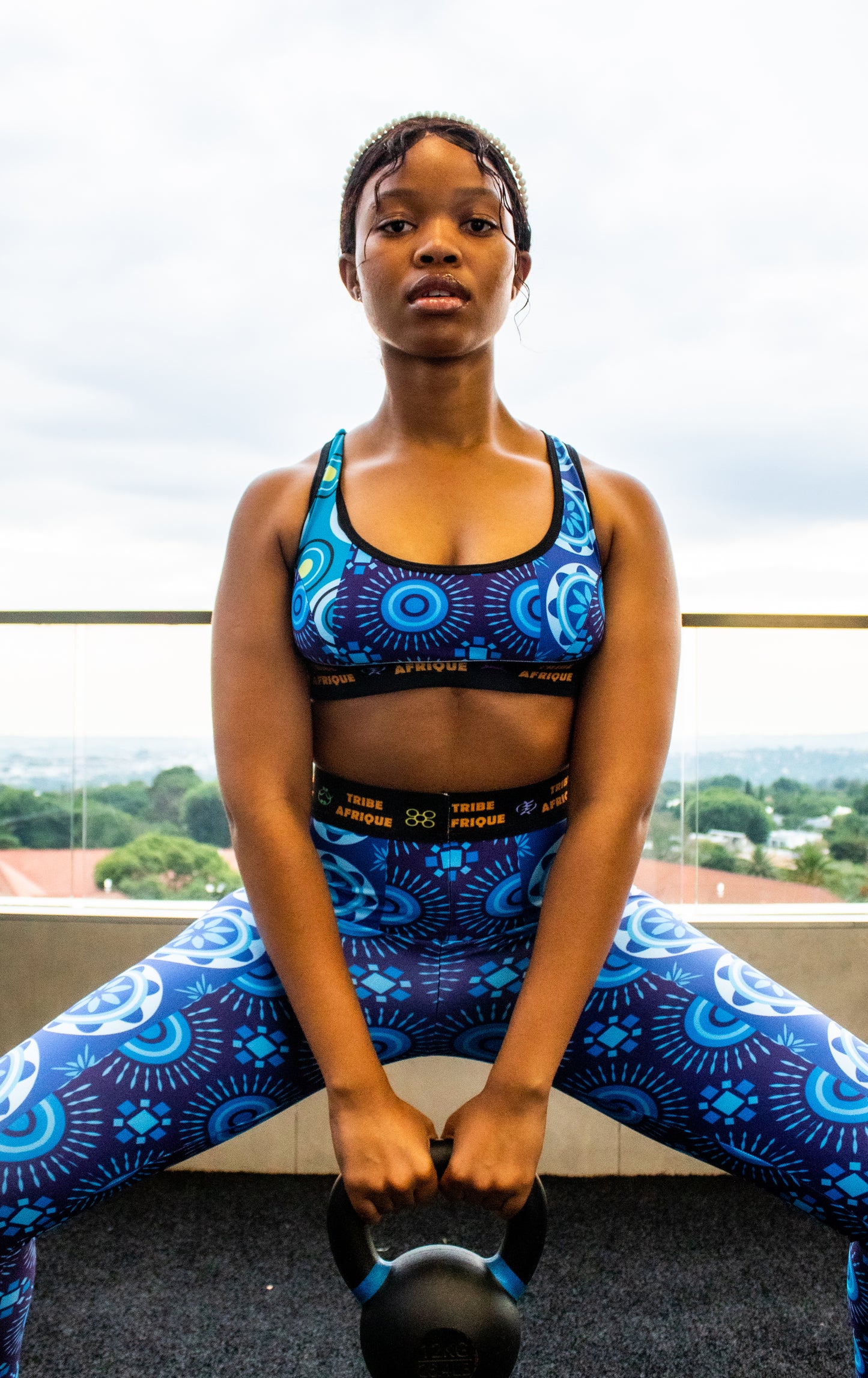 Blue Shweshwe sports Bra Tribe Afrique