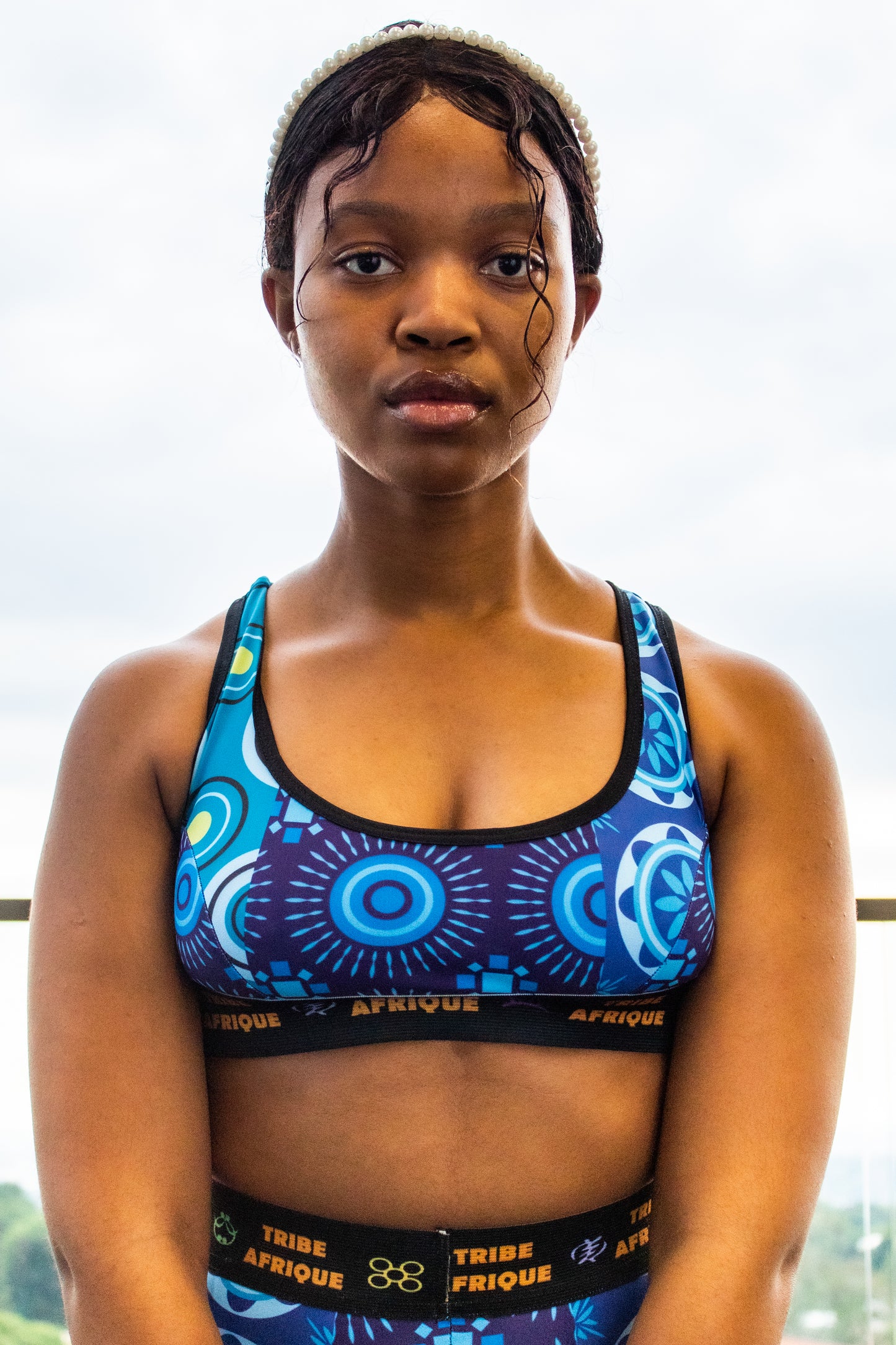 Blue Shweshwe sports Bra Tribe Afrique