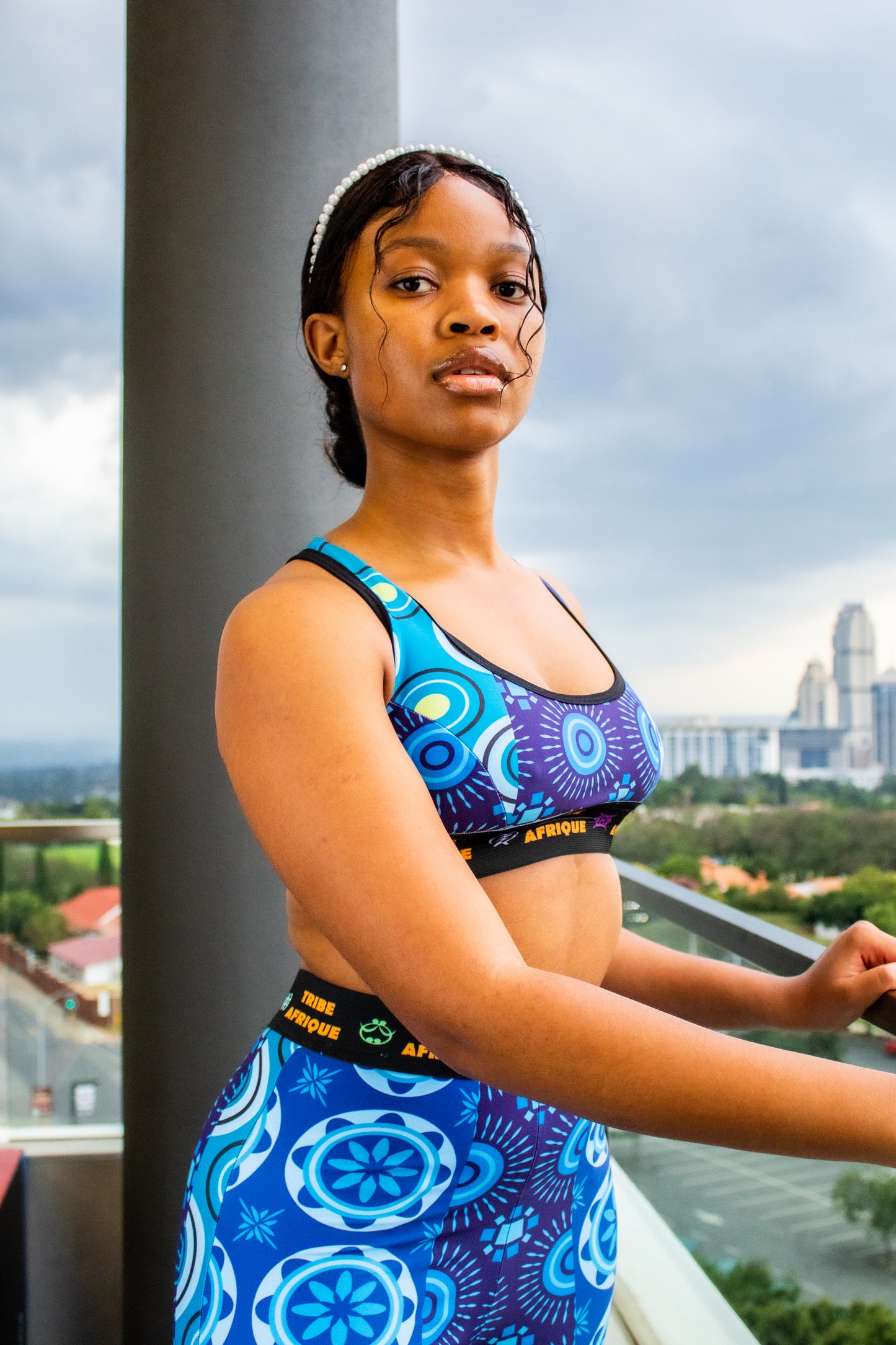Blue Shweshwe sports Bra Tribe Afrique