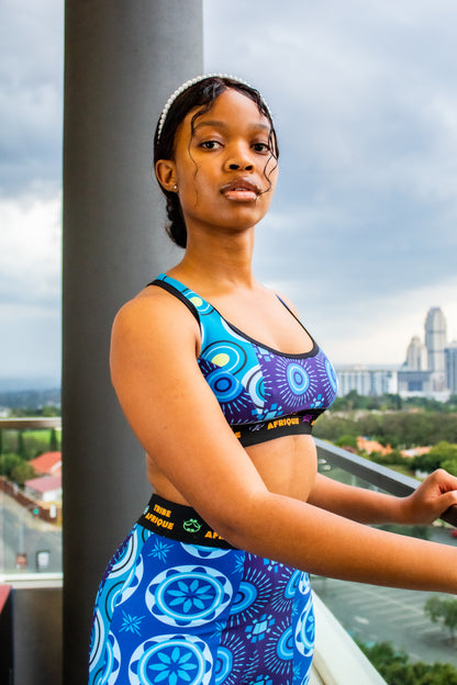 Blue Shweshwe sports Bra Tribe Afrique