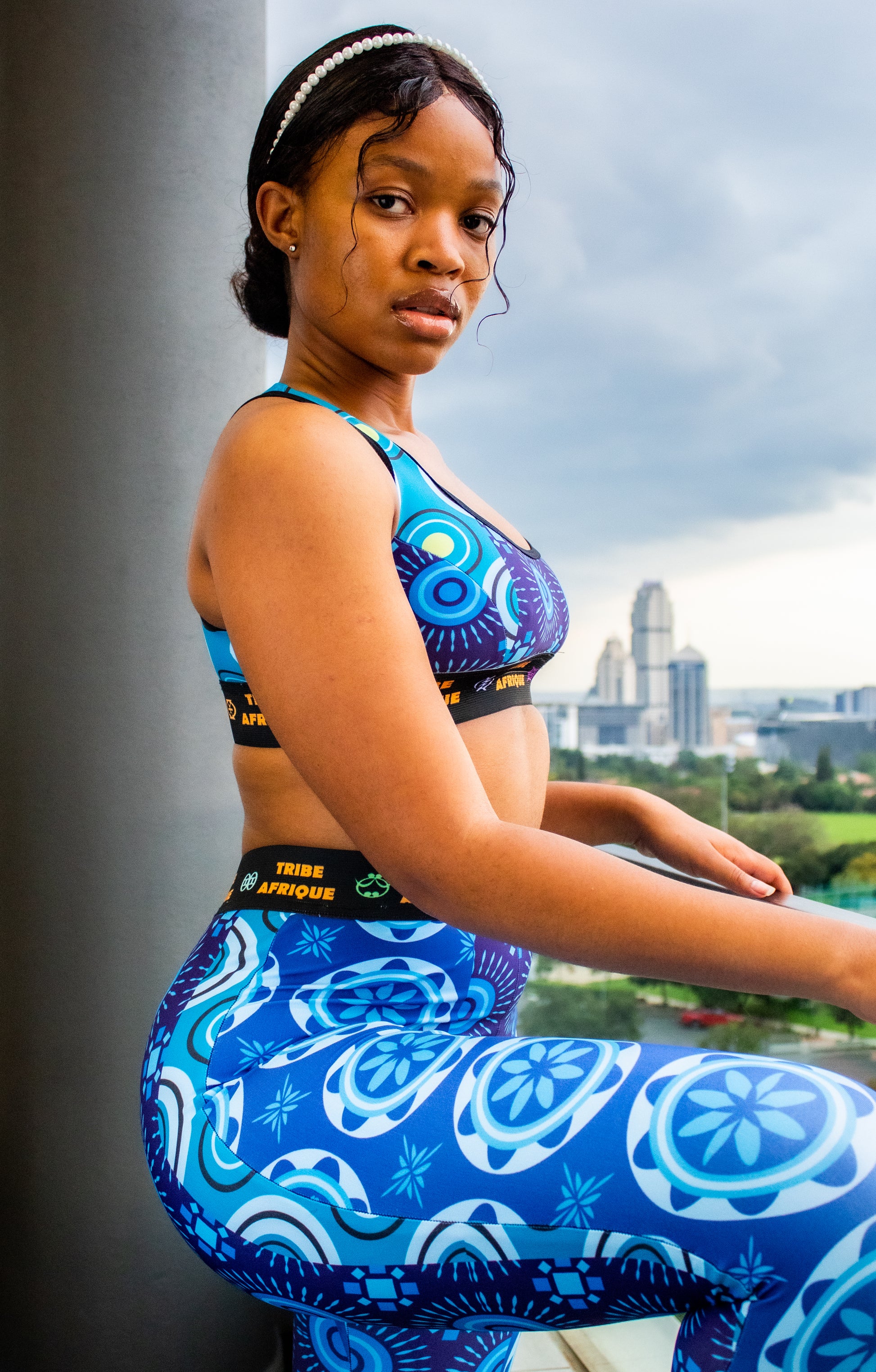 Blue Shweshwe Leggings / Active Wear Pants Tribe Afrique