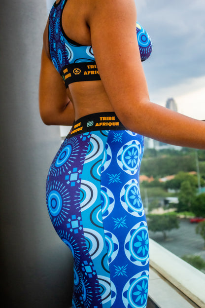 Blue Shweshwe sports Bra Tribe Afrique