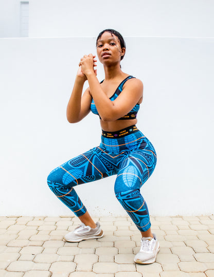 Blue Sotho Leggings / Active Wear Pants Tribe Afrique