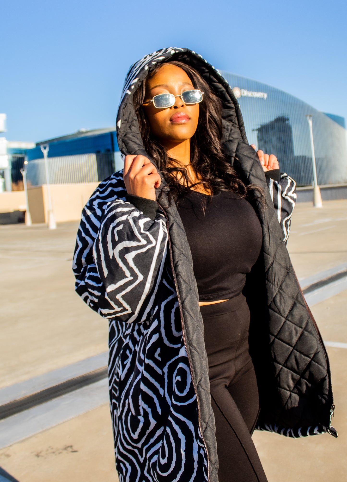 Black & White Zebra Extra Long Jacket with Removable hood Tribe Afrique