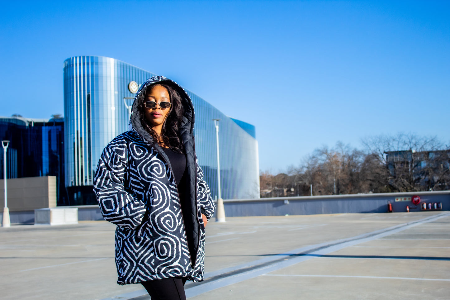 Black & White Zebra Extra Long Jacket with Removable hood Tribe Afrique