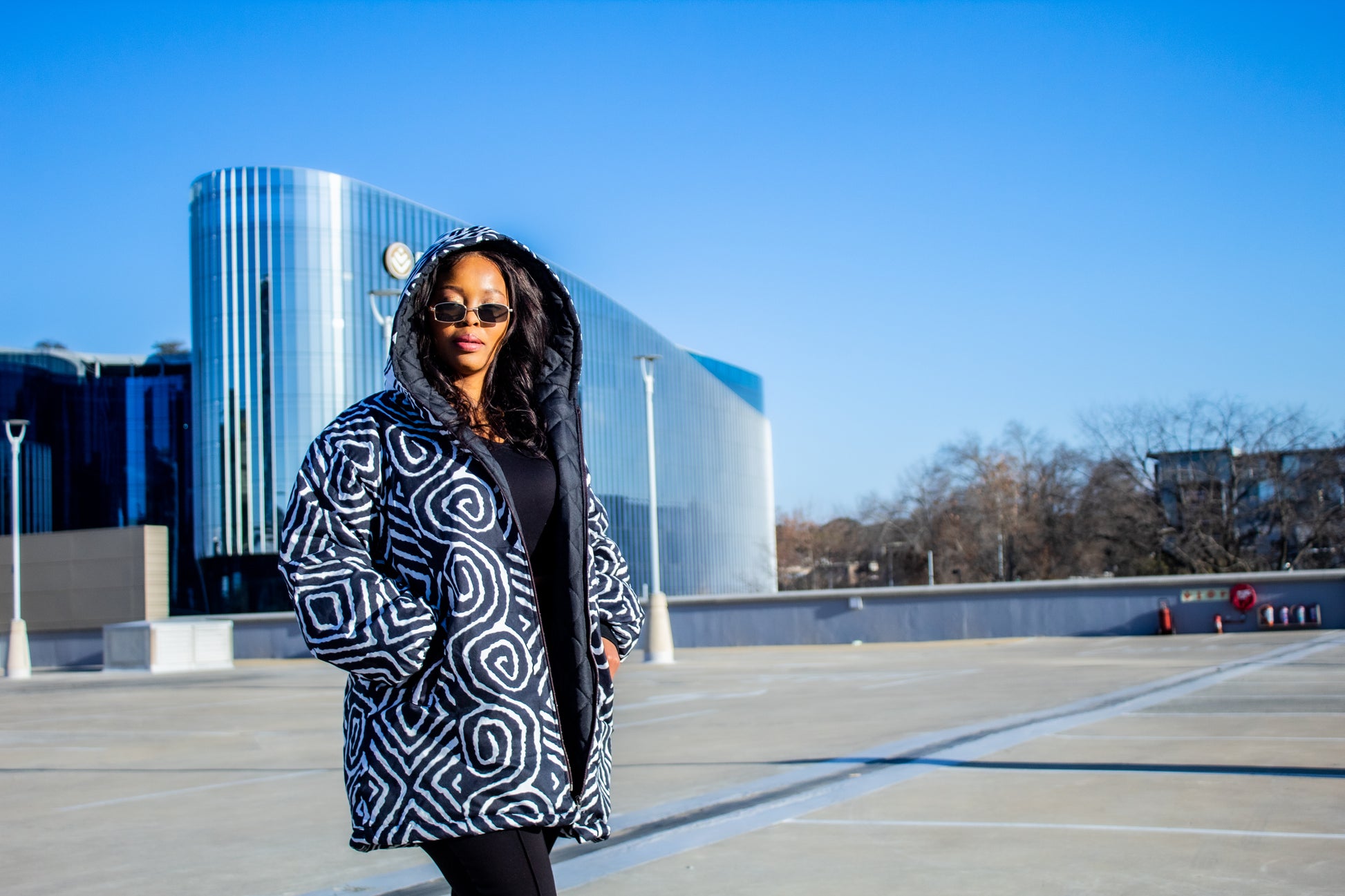 Black & White Zebra Extra Long Jacket with Removable hood Tribe Afrique