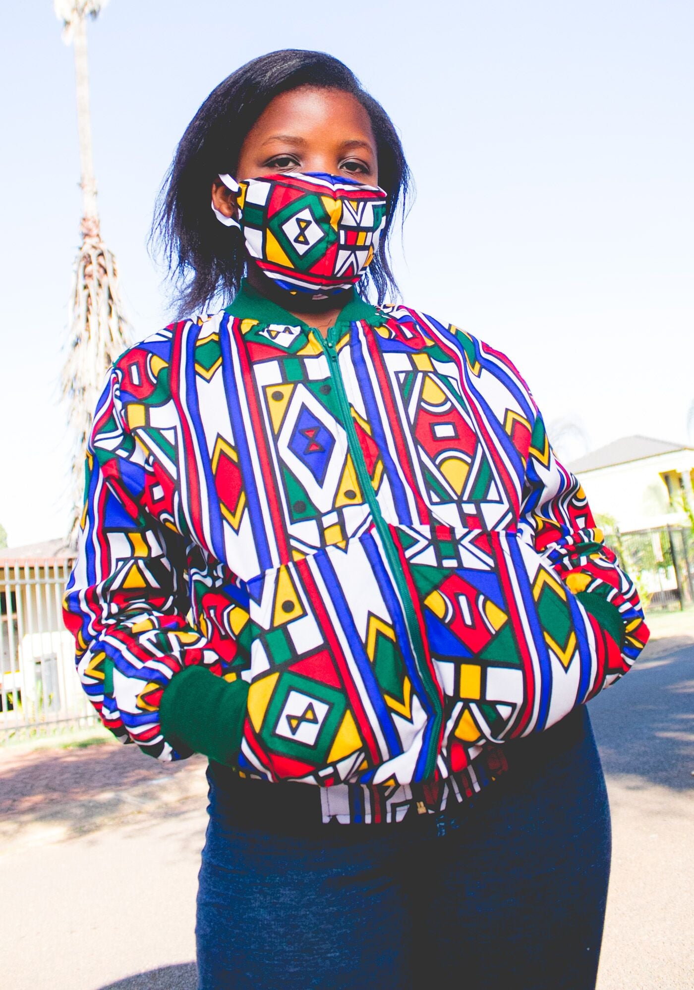 Ndebele African Bomber Jackets with Mask Tribe Afrique