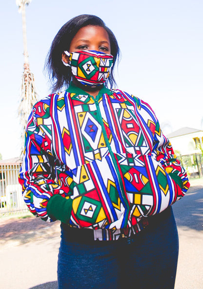 Ndebele African Bomber Jackets with Mask Tribe Afrique