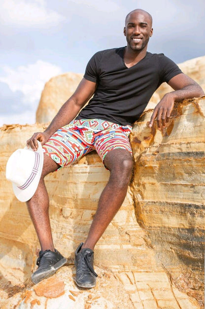 Orange Ndebele African Shorts by Tribe Afrique Tribe Afrique