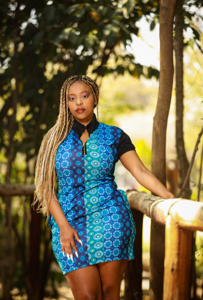 Blue Shweshwe Golfer Dress Tribe Afrique