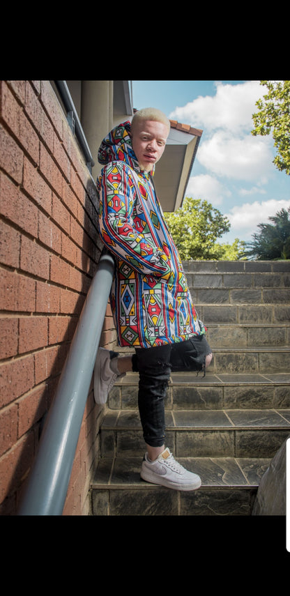 Full Ndebele Extra Long Jacket with Removable hood Tribe Afrique