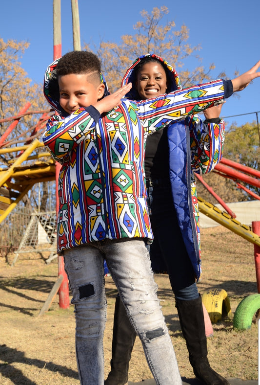 Full Ndebele Kids African Jacket with removable hood Tribe Afrique