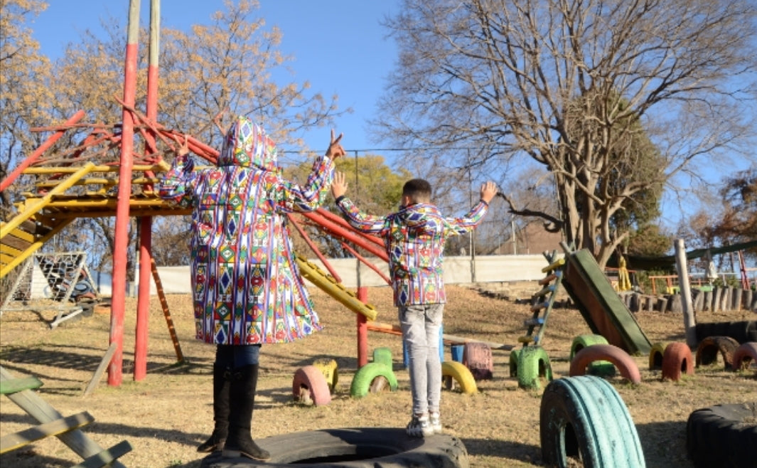 Full Ndebele Kids African Jacket with removable hood Tribe Afrique