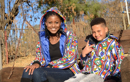 Full Ndebele Kids African Jacket with removable hood Tribe Afrique