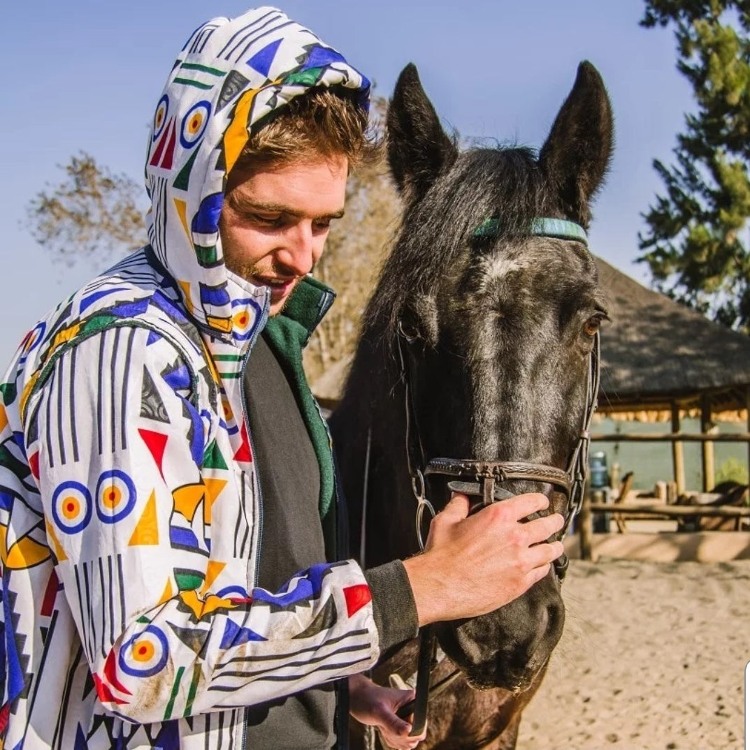 Ndebele Kese Extra Long Jacket with Removable hood and sleeves Tribe Afrique