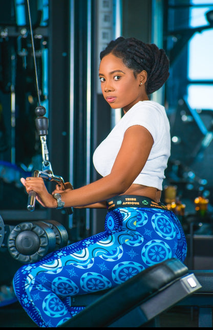 Blue Shweshwe Leggings / Active Wear Pants Tribe Afrique