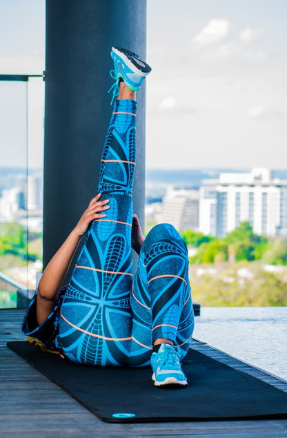Blue Sotho Leggings / Active Wear Pants Tribe Afrique