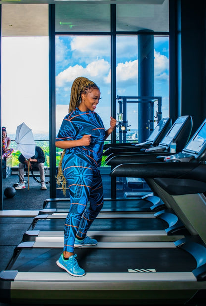 Blue Sotho Leggings / Active Wear Pants Tribe Afrique