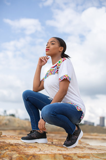 Orange Ndebele Jika African Shirt by Tribe Afrique with Matching Mask Tribe Afrique