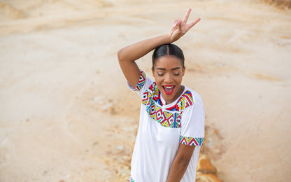 Orange Ndebele Jika African Shirt by Tribe Afrique with Matching Mask Tribe Afrique