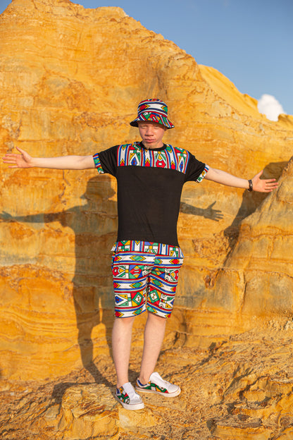 Ndebele African Shorts by Tribe Afrique with Matching Mask Tribe Afrique