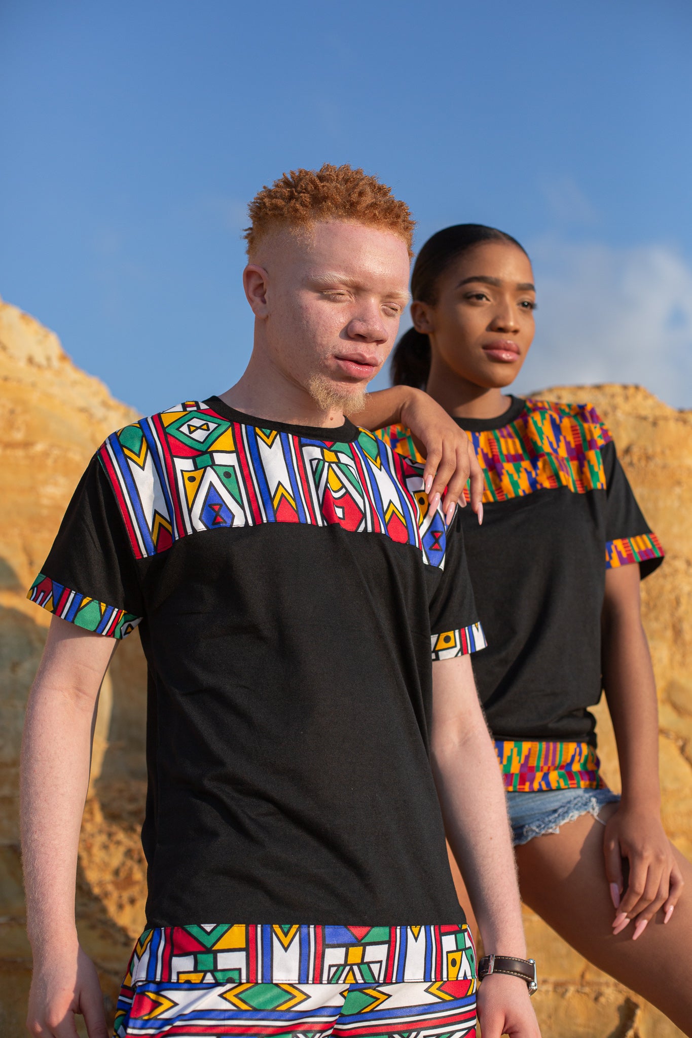 Ndebele African Jika Shirt by Tribe Afrique with Matching Mask Tribe Afrique