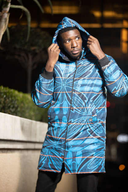 Blue Sotho Jacket with Removable hood Tribe Afrique